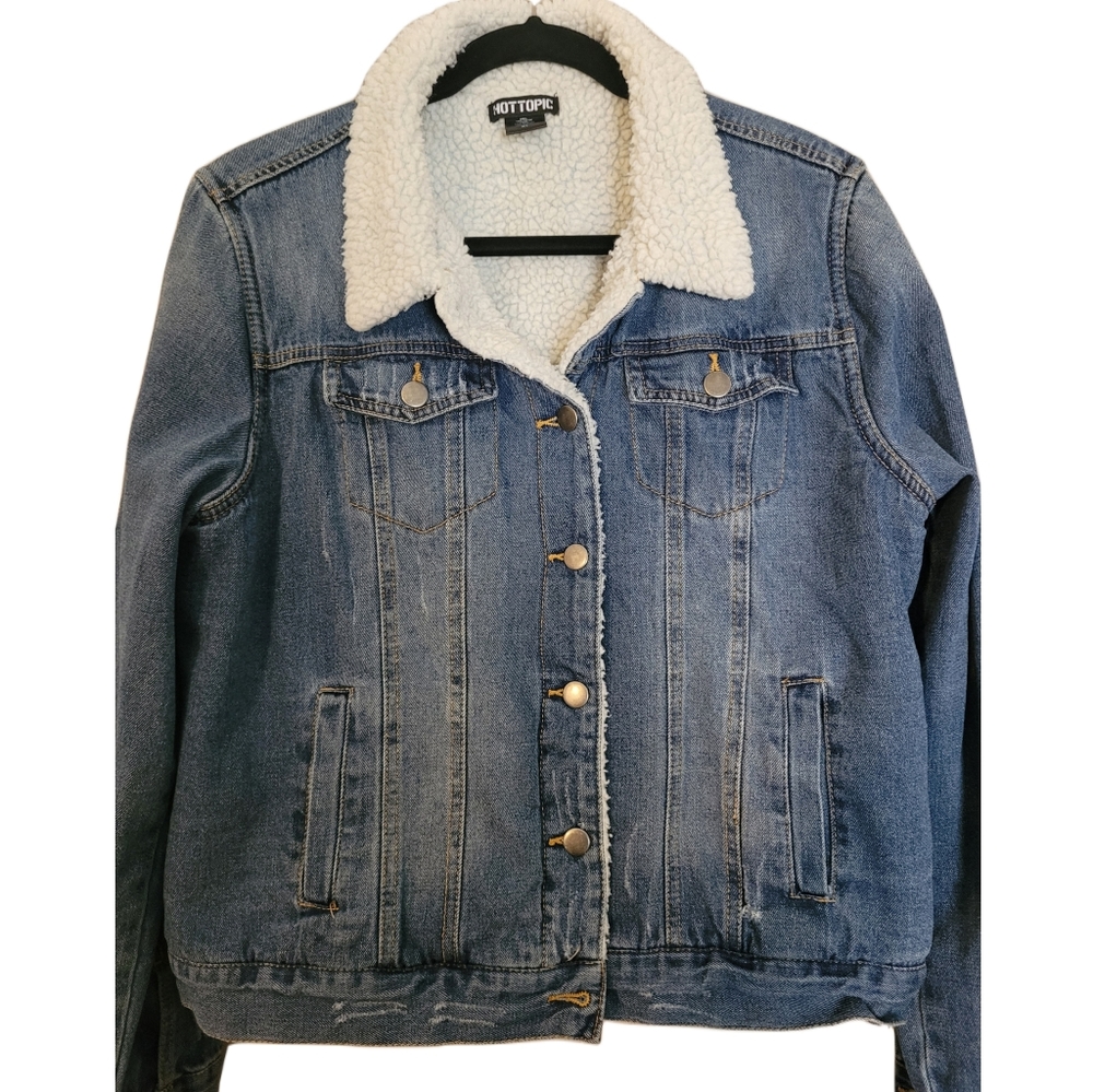 Hot Topic Distressed Faux Sherpa Lined Jean Jacket XL